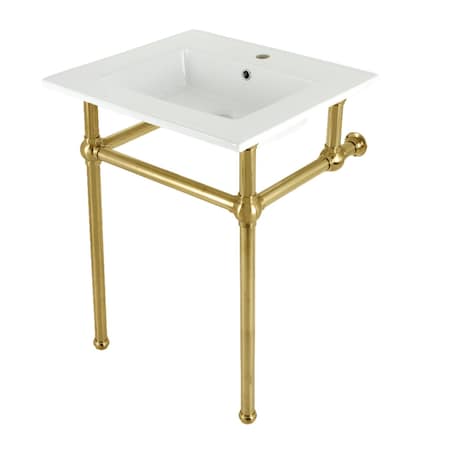 Kingston Brass 25 Console Sink with Brass Legs Single Faucet Hole, WhiteBrushed Brass KVBH252277